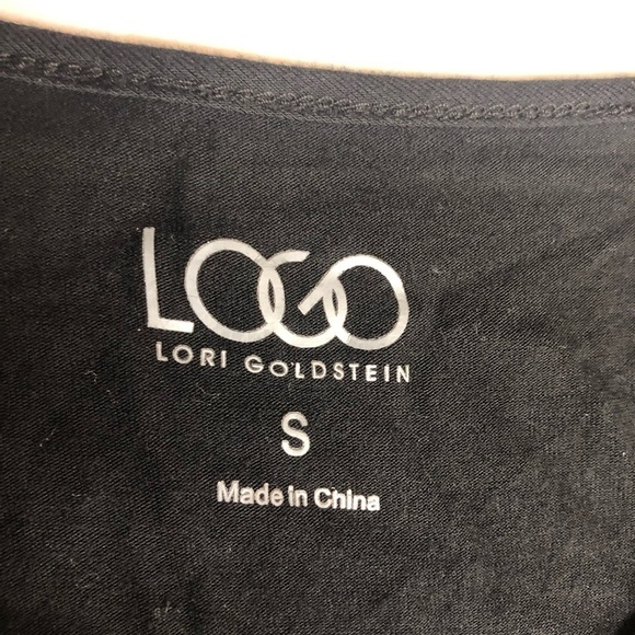 LOGO Lori Goldstein Black Tunic Scoop Neck Ruched 3/4 Sleeves Draping Pockets - Picture 3 of 7